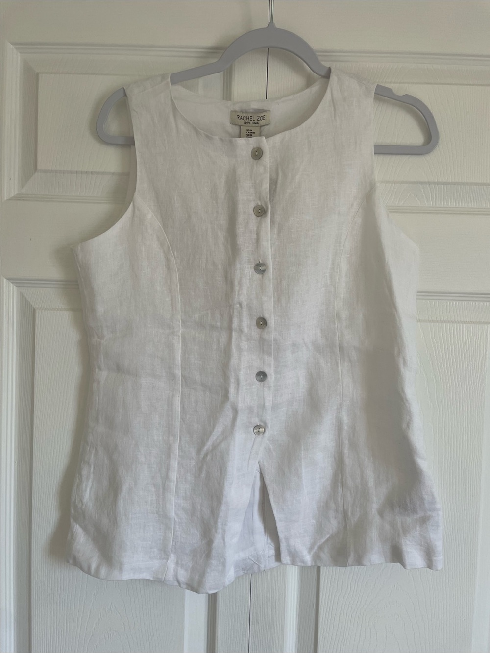 Rachel Zoe White Linen Button-Front Sleeveless Top